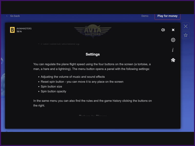 Регулировка скорости игры в Aviamasters