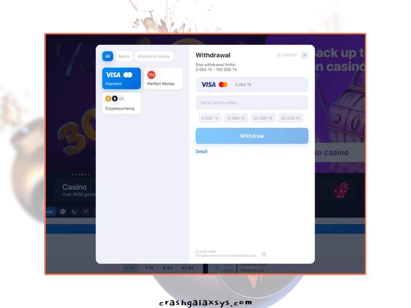 How to make a deposit for Crash Galaxsys at 1Win