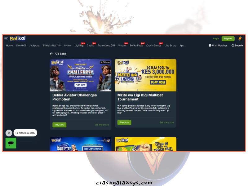 Bonuses and promotions for Crash gamblers at Betika Casino