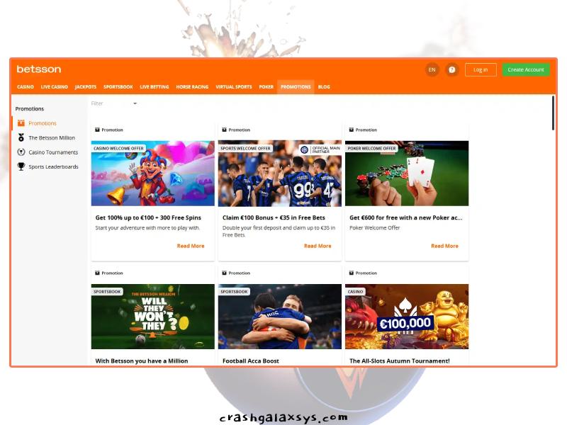 Bônus e promoções para jogadores de Crash no Betsson Casino