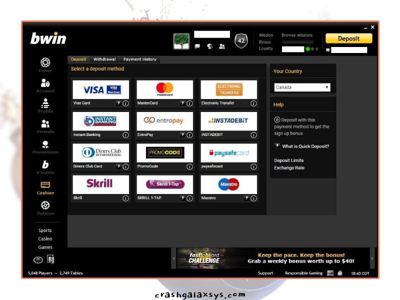 Comment faire un dépôt pour Crash Galaxsys chez Bwin