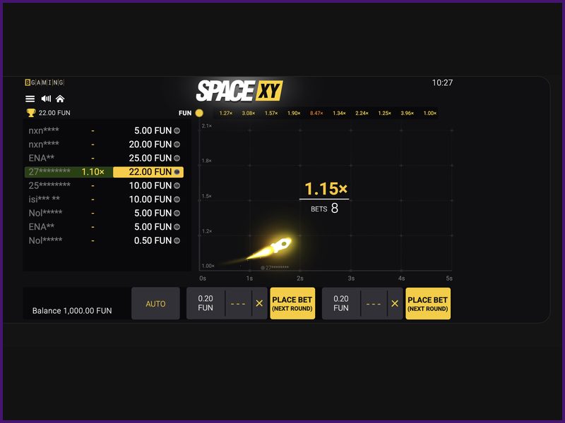 Switch to real-money play in Space XY