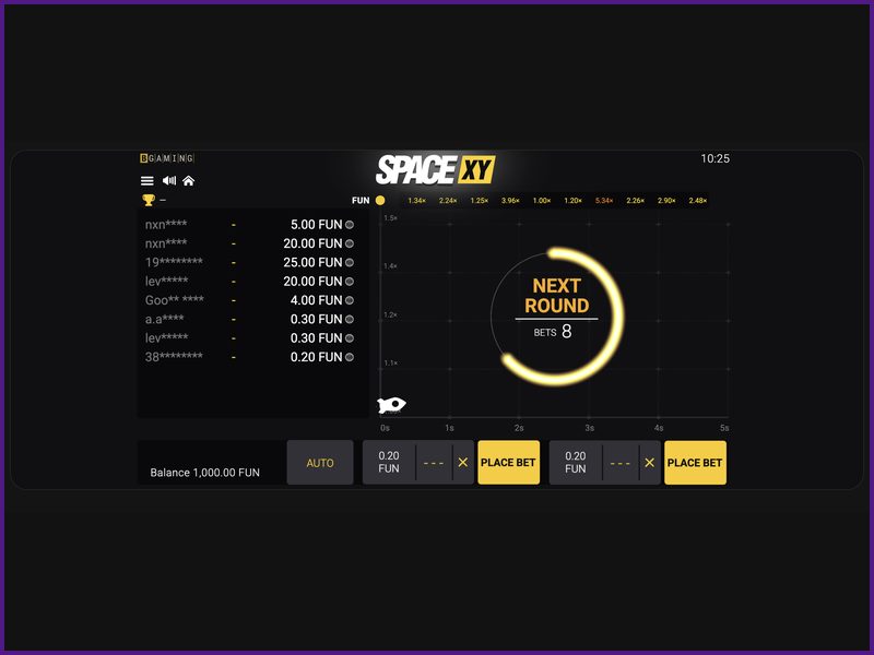 The Space XY game on mobile devices