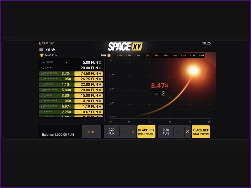 The intuitive interface of the Space XY game