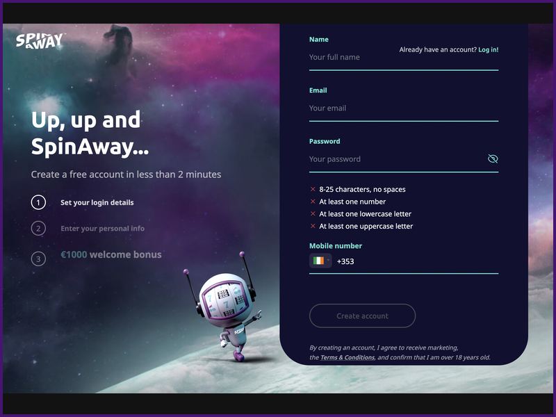 How to register at SpinAway Casino